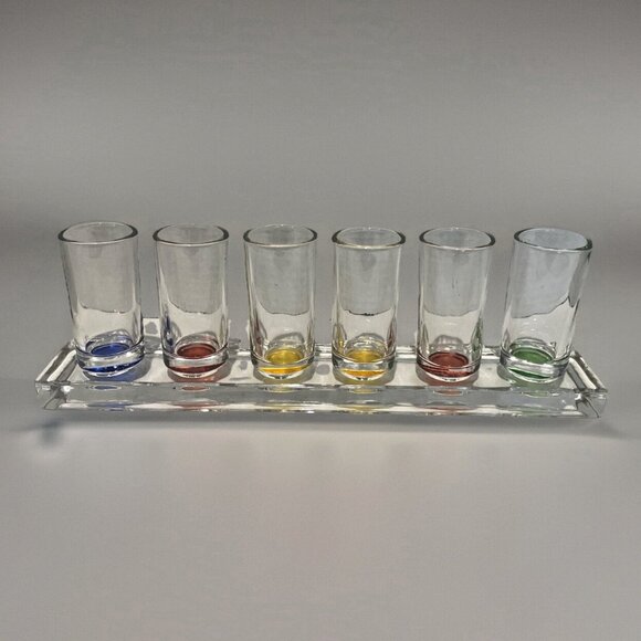 Vintage Art Deco Pastel Shot Glasses Cordial Barwear Clear Fitted Display Heavy - Picture 1 of 13